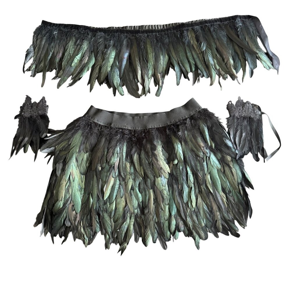 Black Feather Skirt and Shawl  Costume/Festival Wear Size XL